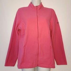 LL Bean Bright Pink Micro Fleece Full Zip Mock Neck M